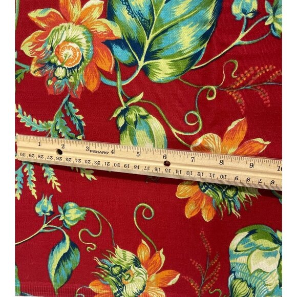 Red Floral Fabric Green Orange Pattern 44" X 92" Cotton Duck Sewing Craft - Picture 3 of 3